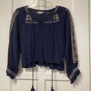 Altar’d State Navy Blue Embroidered Blouse